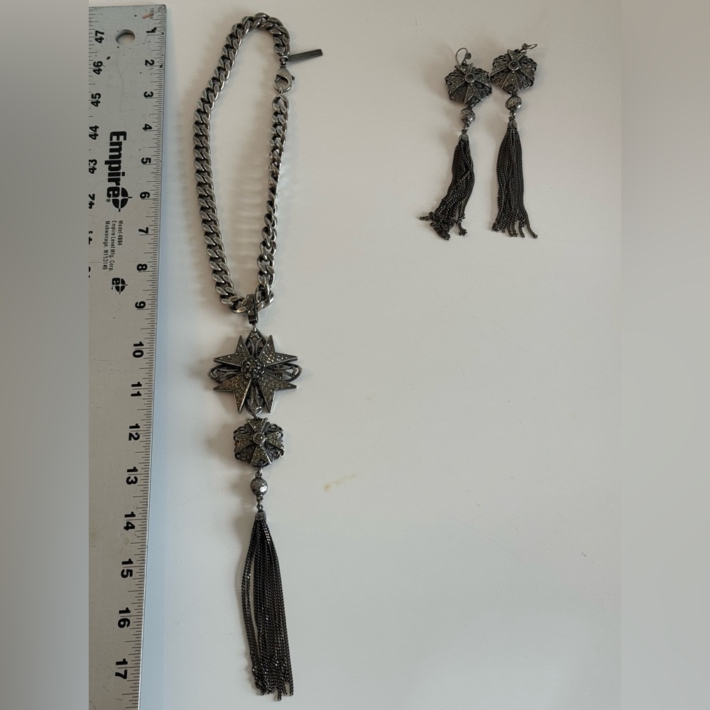 Alberta Ferretti Silver Necklace Set with Tassels